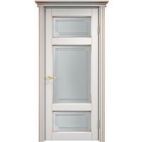 Дверь межкомнатная, остекленная. Модель ОЛ-55. Белый грунт+патина золото. Фото в интернет-магазине Большой