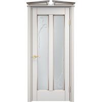 Дверь межкомнатная, остекленная. Модель ОЛ-102. Белый грунт+патина орех. Фото в интернет-магазине Большой