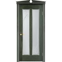 Дверь межкомнатная, остекленная. Модель ОЛ-102. Цвет зеленый+патина серебро. Фото в интернет-магазине Большой
