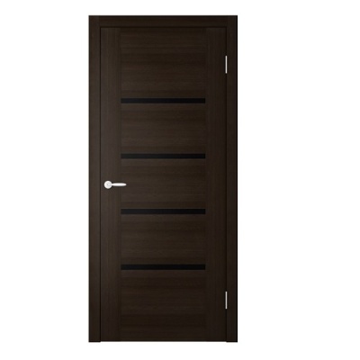 Дверь межкомнатная. Коллекция Триплекс, модель "Токио 2" (триплекс черный), ПВХ. Цвет венге. Фото в интернет-магазине Большой