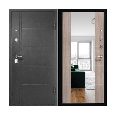 Дверь входная металлическая Дверной Континент Эверест царга зеркало сандал серый. Фото в интернет-магазине Большой