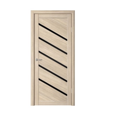 Дверь межкомнатная. Коллекция Мегаполис, модель "Сингапур" (стекло черное), экошпон. Цвет лиственница мокко. Фото в интернет-магазине Большой