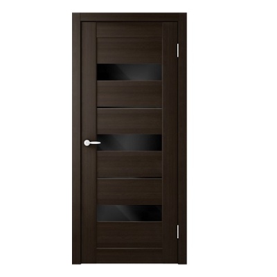 Дверь межкомнатная. Коллекция Триплекс, модель "Токио 5" (триплекс черный), ПВХ. Цвет венге. Фото в интернет-магазине Большой