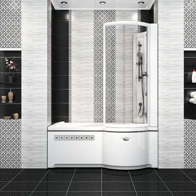 Стенка со стеклянной шторкой Radomir White на ванну «Валенсия»