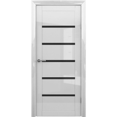 Дверь межкомнатная. Коллекция Мегаполис, модель "Вена" GL (стекло черный лак). Цвет белый глянец. Фото в интернет-магазине Большой