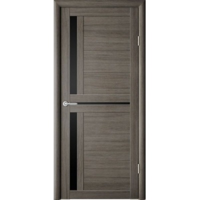Дверь межкомнатная. Коллекция Мегаполис, модель "Кельн" (стекло черное), экошпон. Цвет кедр серый. Фото в интернет-магазине Большой