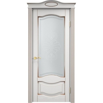 Дверь межкомнатная, остекленная. Модель ОЛ-33. Белый грунт+патина орех. Фото в интернет-магазине Большой