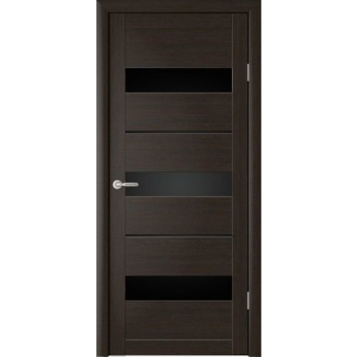 Дверь межкомнатная. Коллекция Мегаполис, модель "Прага" (стекло черное), экошпон. Цвет темный кипарис. Фото в интернет-магазине Большой