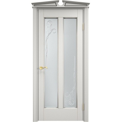 Дверь межкомнатная, остекленная. Модель ОЛ-102. Белый грунт+патина серебро. Фото в интернет-магазине Большой