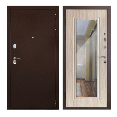 Дверь входная металлическая Дверной Континент Рубикон зеркало беленый дуб. Фото в интернет-магазине Большой