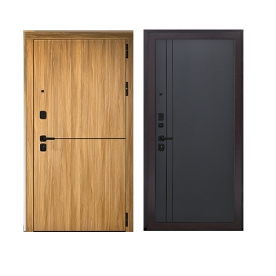 Дверь входная металлическая Дверьберг Горизонт дуб сиена янтарный/велютто оскуро К7. Фото в интернет-магазине Большой