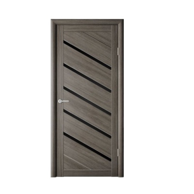 Дверь межкомнатная. Коллекция Мегаполис, модель "Сингапур" (стекло черное), экошпон. Цвет серый кедр. Фото в интернет-магазине Большой