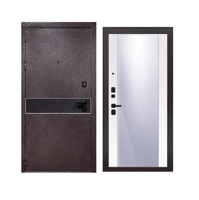 Дверь входная металлическая Дверьберг Лайн/велютто бьянко+зеркало. Фото в интернет-магазине Большой