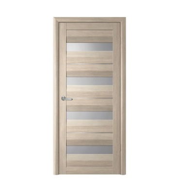 Дверь межкомнатная. Коллекция Мегаполис, модель "Прага" (стекло мателюкс), экошпон. Цвет лиственница мокко. Фото в интернет-магазине Большой