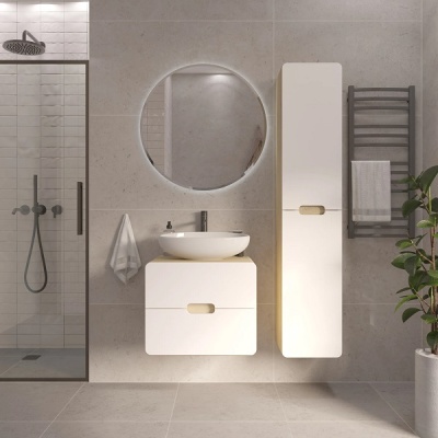 Мебель для ванной комнаты 1 Марка. Коллекция "Vortex" орех лучистый солнечный/супермат айс