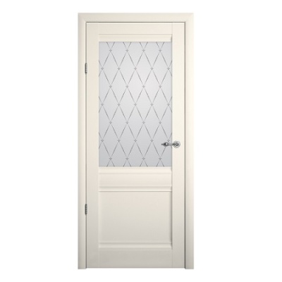 Дверь межкомнатная. Коллекция Империя, модель "Рим"(стекло мателюкс), Vinyl. Цвет ваниль. Фото в интернет-магазине Большой