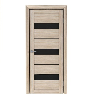 Дверь межкомнатная. Коллекция Trend Doors, модель "Тренд 7" (стекло черное), EcoTex. Цвет акация кремовая. Фото в интернет-магазине Большой