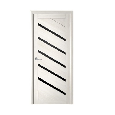 Дверь межкомнатная. Коллекция Мегаполис, модель "Сингапур" (стекло черное), экошпон. Цвет белый кипарис. Фото в интернет-магазине Большой